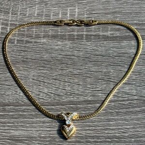 Nina Ricci Heart Necklace 22k Gold Plated With Swarovski Crystals NWOT